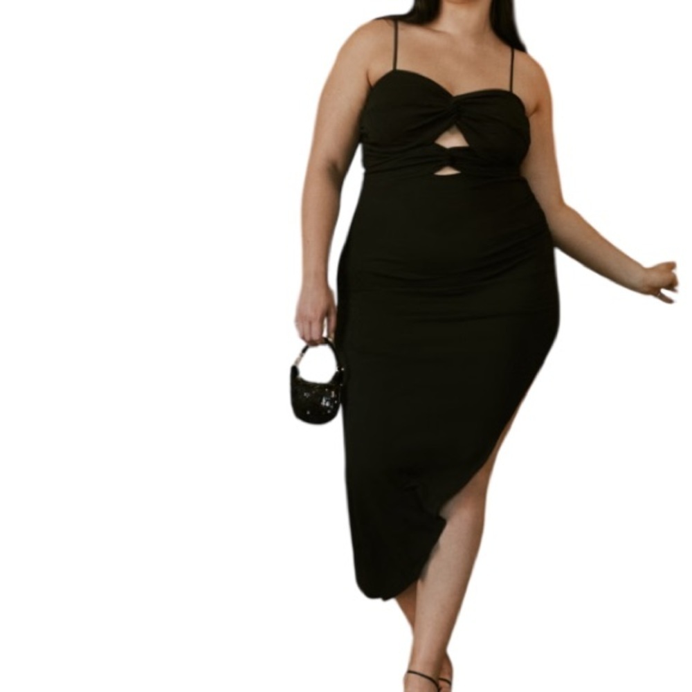 ABERCROMBIE & FITCH NWT Ruched Front Cutout Asymmetrical Midi Dress Black Size M